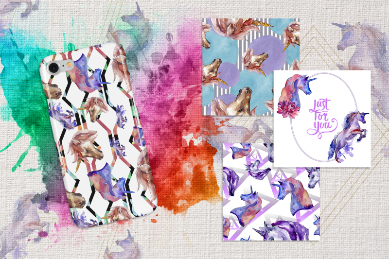 colorful-unicorn-horse-png-watercolor-set