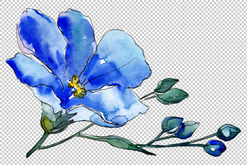 wildflower-blue-flax-png-watercolor-set-nbsp