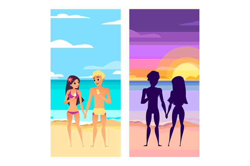 two-cards-summer-and-night-beach-couple-in-love