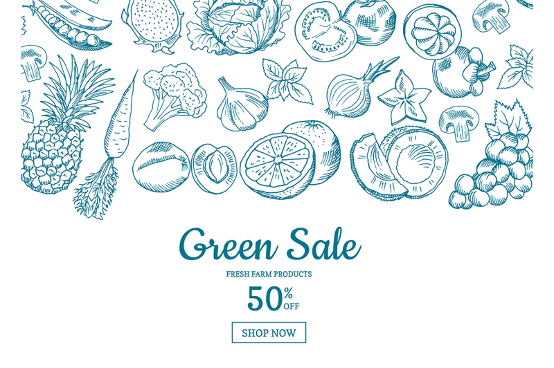 vector-handdrawn-fruits-and-vegetables-horizontal-sale-background