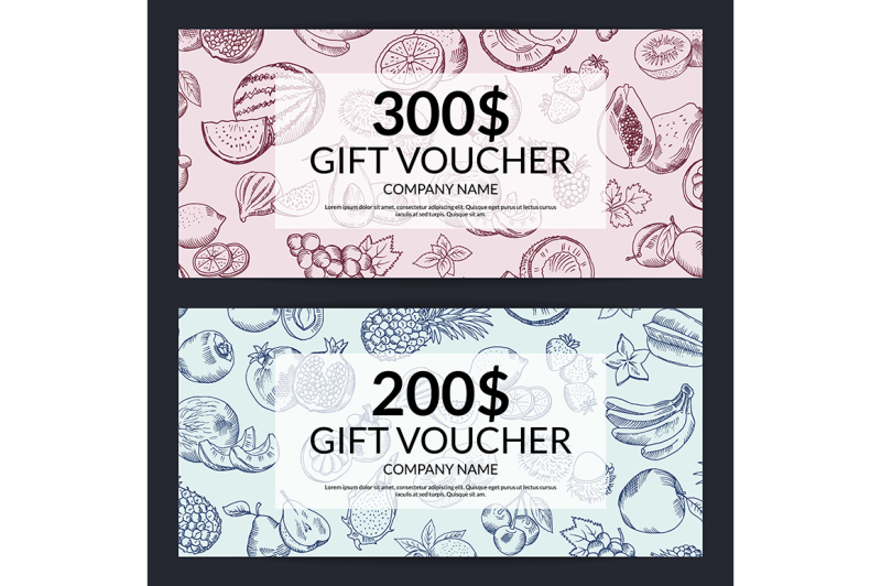 vector-handdrawn-doodle-fruits-and-vegetables-gift-voucher-templates