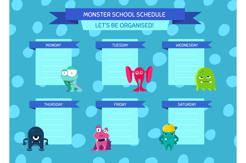 vector-school-schedule-with-ribbons-cartoon-monsters