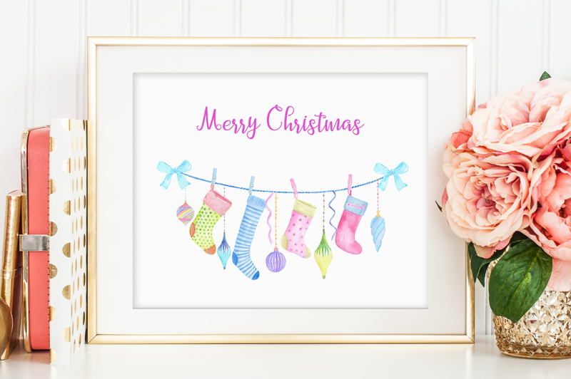 hand-painted-watercolor-christmas-stockings-on-washing-line