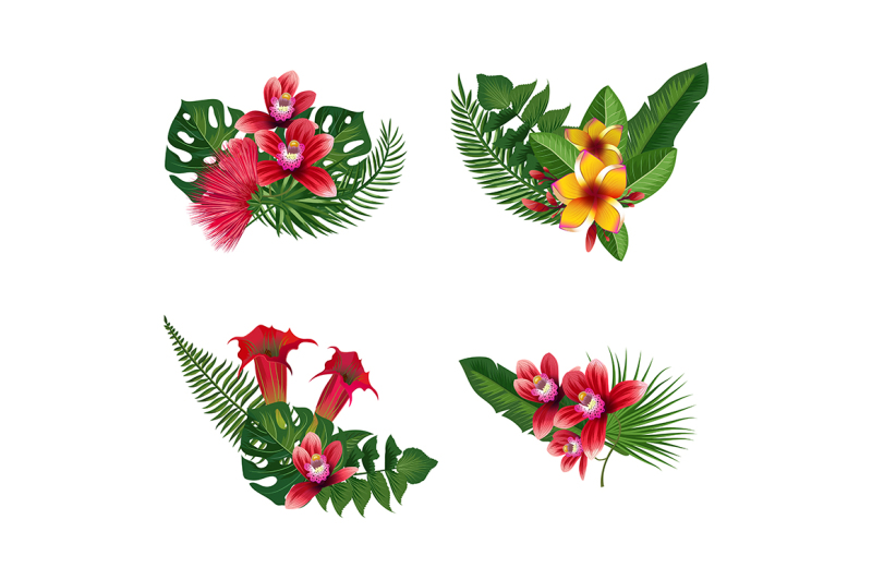 vector-tropical-palm-leaves-and-exotic-flower