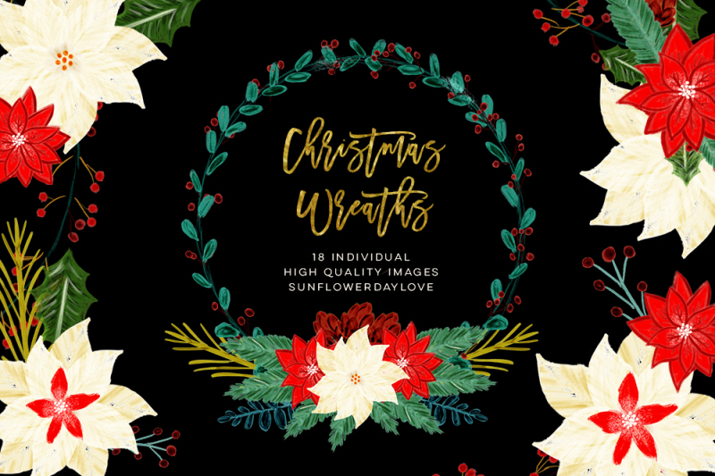 christmas-floral-wreaths-illustration-clip-art