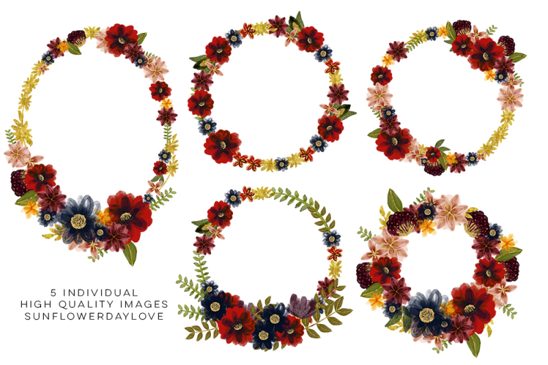 watercolor-burgundy-flower-wreaths-marsala-flower-wreath-clipart-set