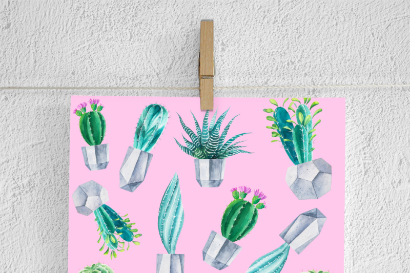 watercolor-cacti-digital-paper