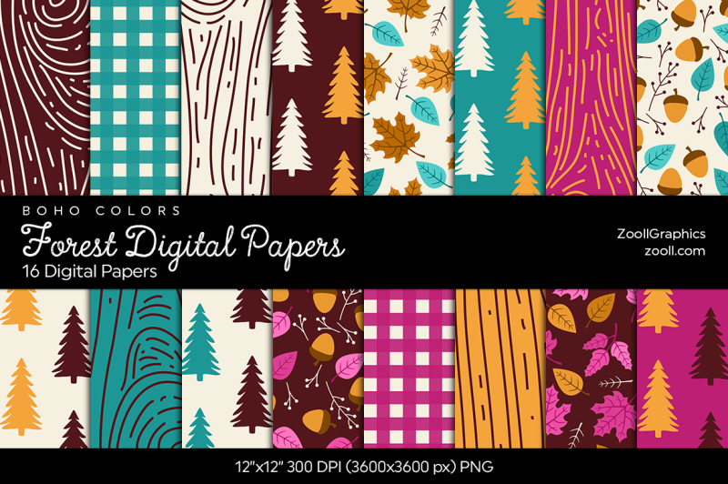 forest-digital-papers-boho-colors