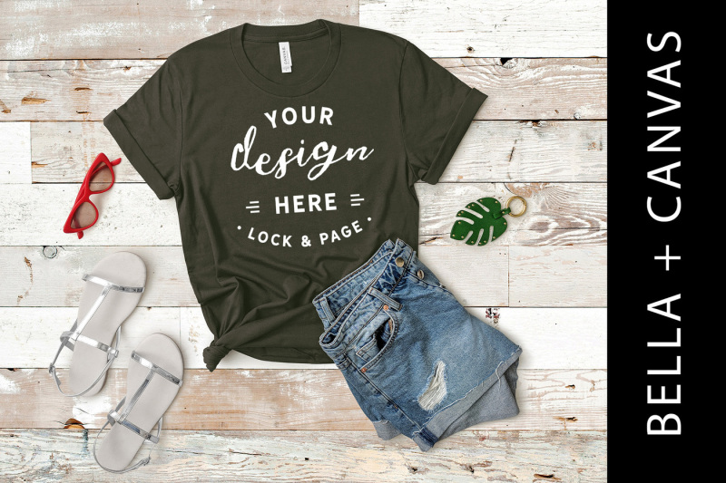 Free Army Bella Canvas 3001 T-Shirt Mockup Fashion (PSD Mockups)