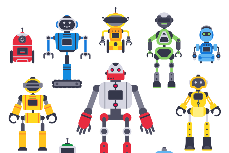 flat-bots-and-robots-robotic-bot-mascot-humanoid-robot-and-cute-chat