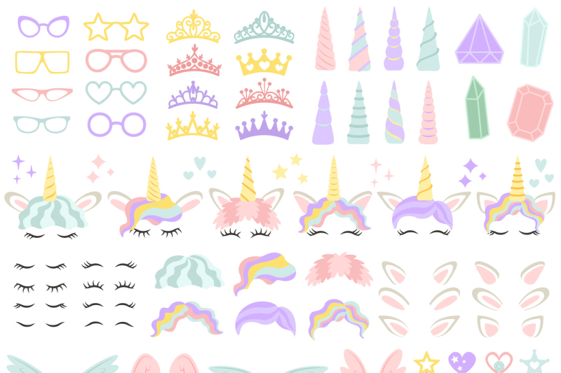 pony-unicorn-face-elements-pretty-hairstyle-magic-horn-and-little-fa