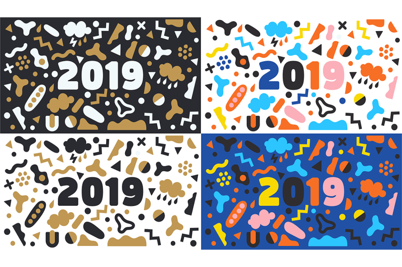 2019-new-year-vector-background-set