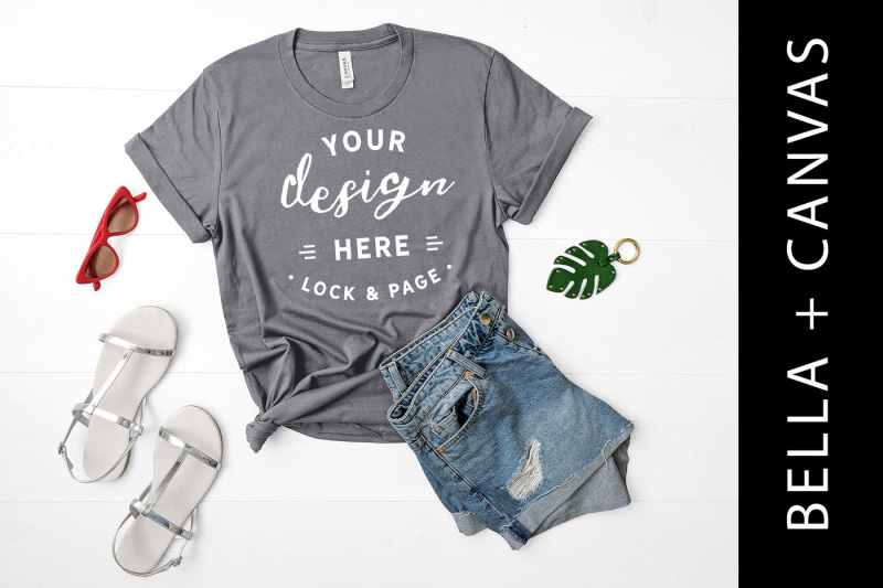 Free Storm Bella Canvas 3001 T Shirt Mockup Flat Lay Girls (PSD Mockups)