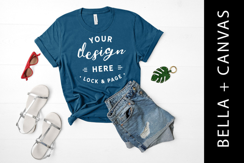 Free Teal Bella Canvas 3001 T-Shirt Mockup Ladies Clothing Apparel Fashion (PSD Mockups)