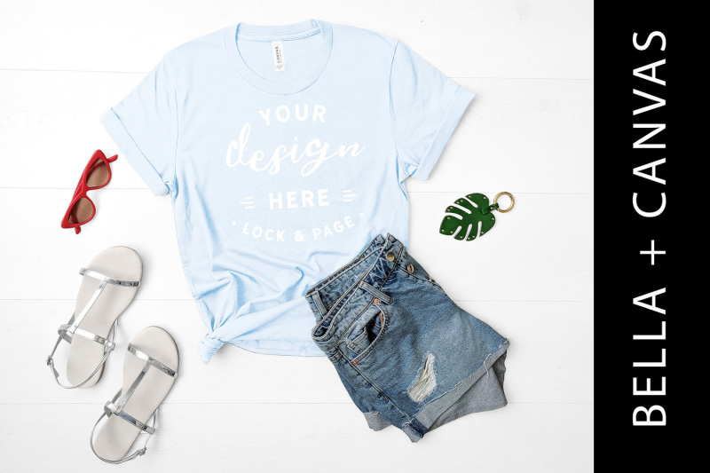 Free Baby Blue Bella Canvas 3001 T Shirt Mockup (PSD Mockups)