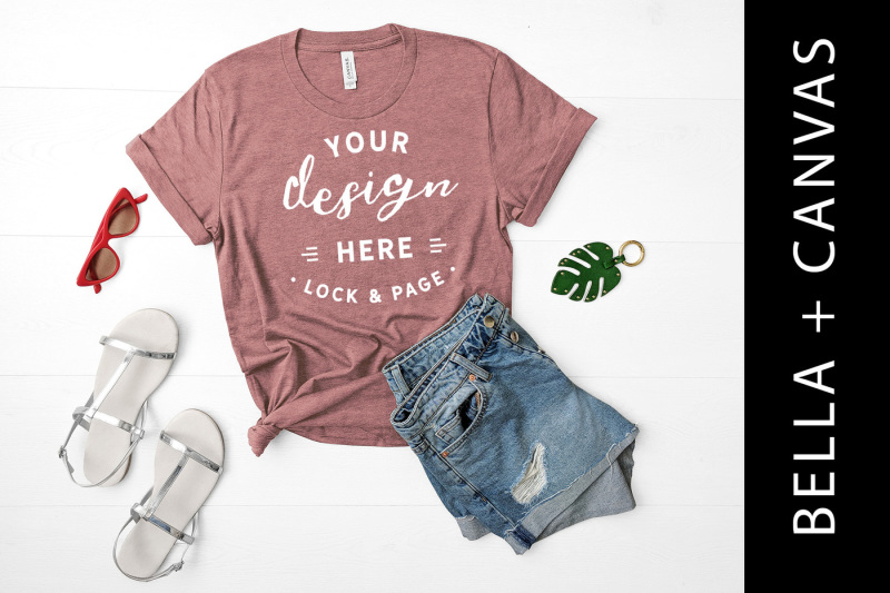 Free Heather Mauve Bella Canvas 3001 T-Shirt Mockup Stylish Mock Up (PSD Mockups)