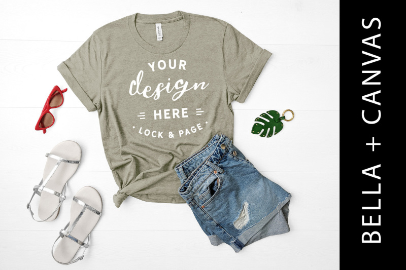 Free Heather Stone Bella Canvas 3001 T-Shirt Mockup TShirt Props Mockup (PSD Mockups)