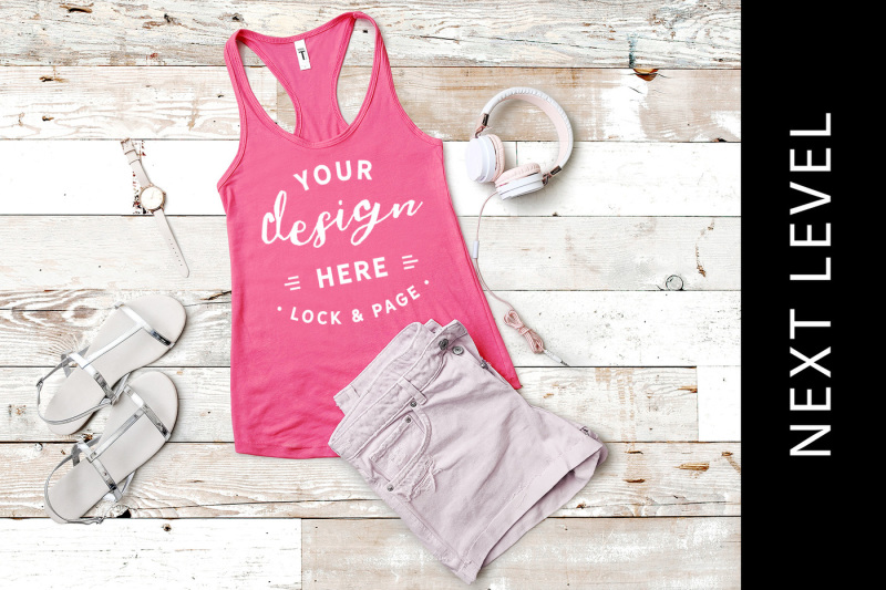 Free Hot Pink Next Level 1533 Tank Top Vest Mockup Summer (PSD Mockups)