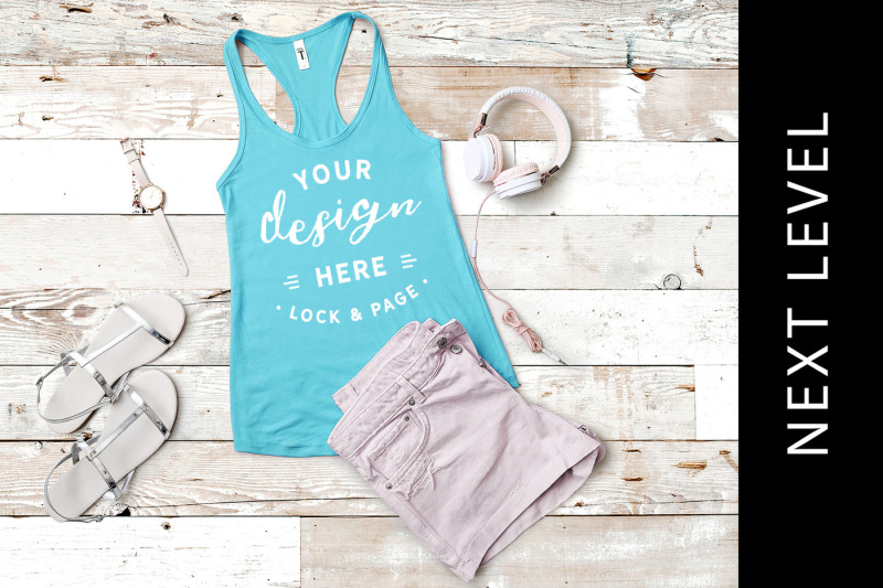 Free Tahiti Blue Next Level 1533 Tank Muscle Top Summer Vest (PSD Mockups)