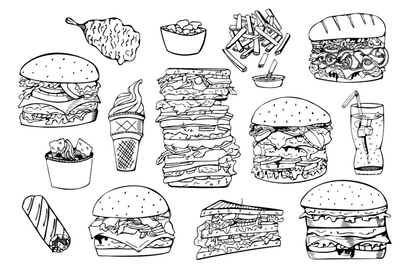 fast-food-set-seamless-patterns
