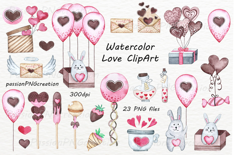 watercolor-love-clipart-set