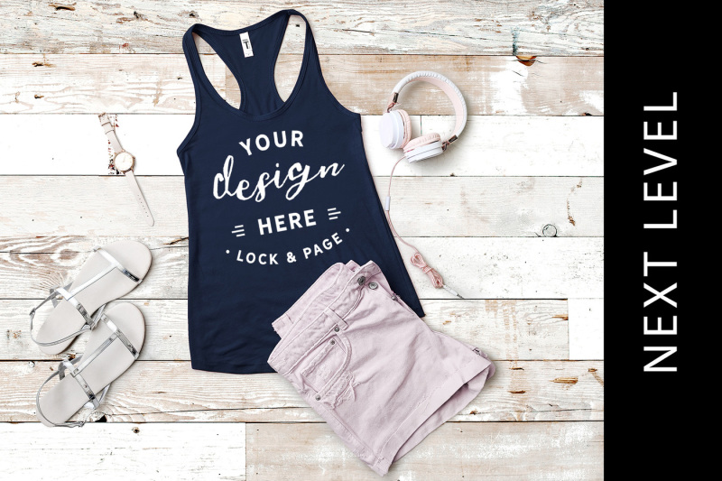 Free Midnight Navy Next Level 1533 Tank Top Racerback Girls Mockup (PSD Mockups)