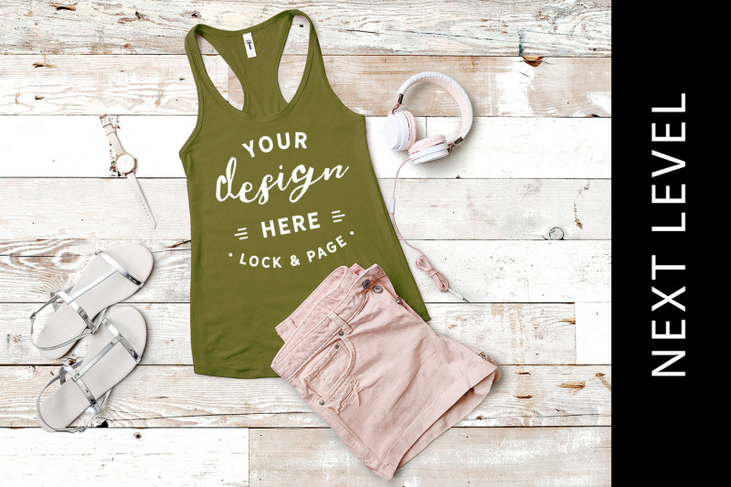 Free Military Green Next Level 1533 Vest Muscle Tank Top Summer Mockup (PSD Mockups)