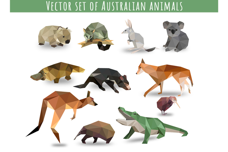 vector-set-of-australian-animals-icons-low-poly