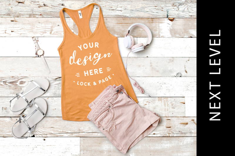 Free Light Orange Next Level 1533 Tank Top Muscle Vest Mockup (PSD Mockups)