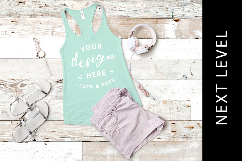 Free Mint Tank Top Mockup Next Level 1533 Feminine Flat Lay (PSD Mockups)