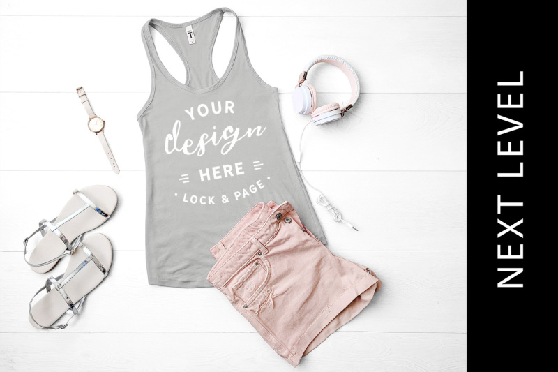 Free Silver Next level 1533 Tank Top Mockup Muscle Top Running Vest (PSD Mockups)