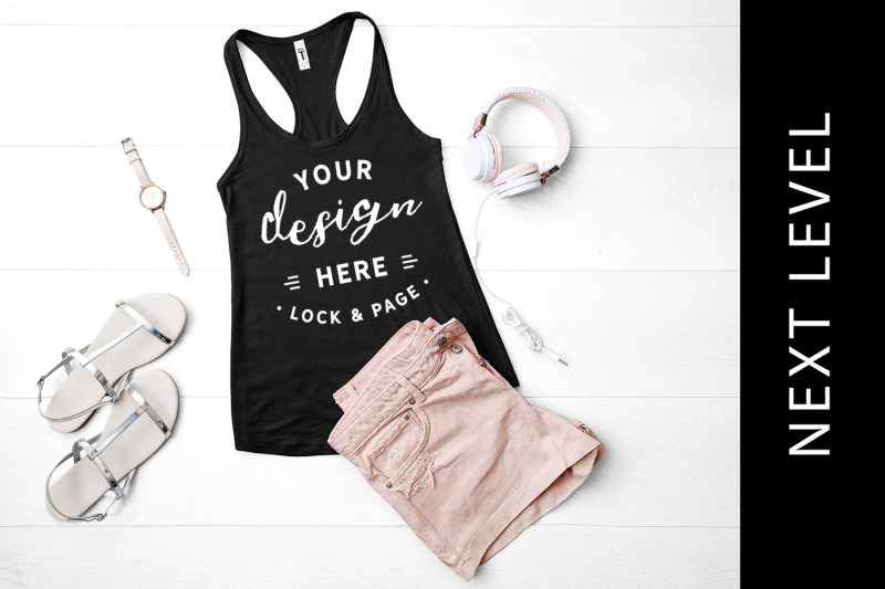 Free Black Next Level 1533 Tank Top Mockup Fashion Flat Lay (PSD Mockups)