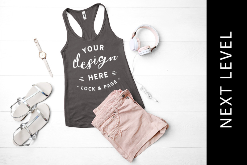 Free Dark Grey Next Level 1533 Tank Muscle Top Running Gym Vest Mockup (PSD Mockups)