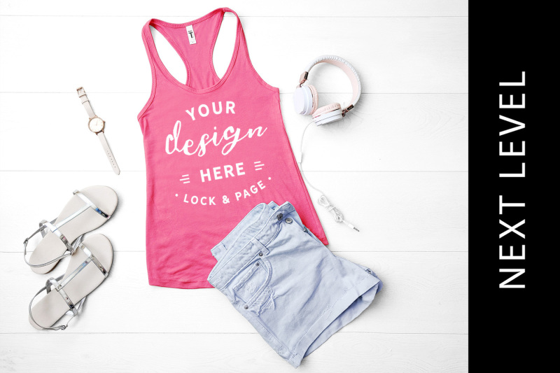 Free Hot Pink Next Level 1533 Tank Top Mockup Women's Summer Apparel Mockup (PSD Mockups)
