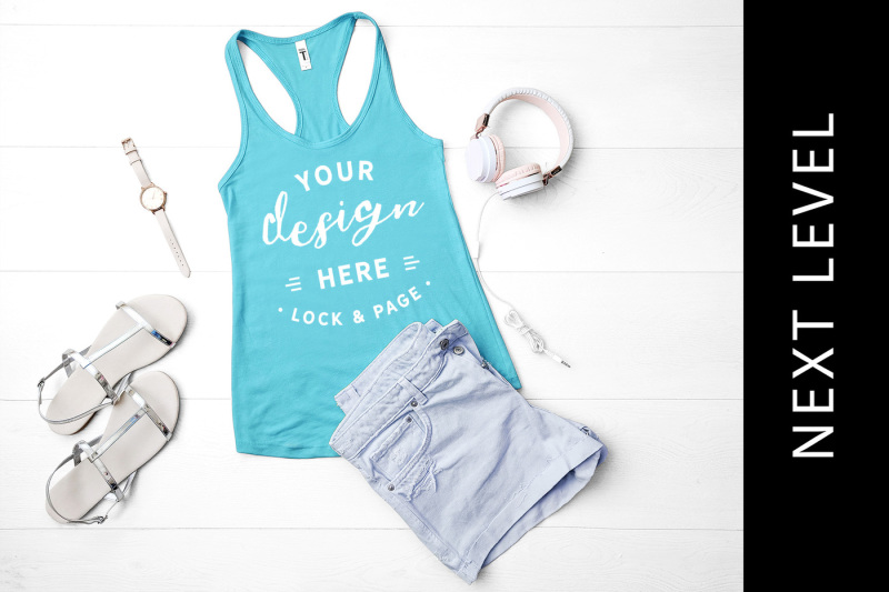 Free Tahiti Blue Next Level 1533 Tank Muscle Top Beach Style Vest (PSD Mockups)