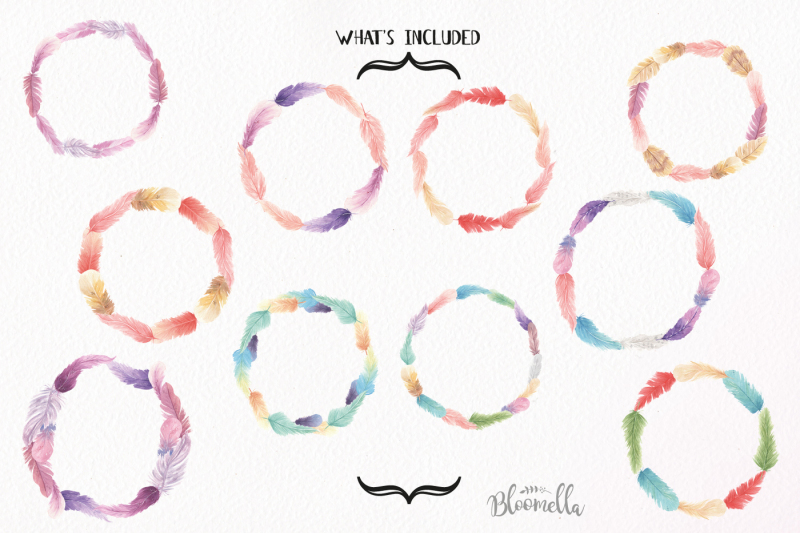 10-watercolor-feathers-wreaths-garlands-clipart-pretty-mix