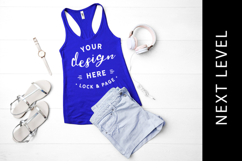 Free Royal Next Level 1533 Tank Mockup Summer Beach Vest Apparel Flat Lay (PSD Mockups)
