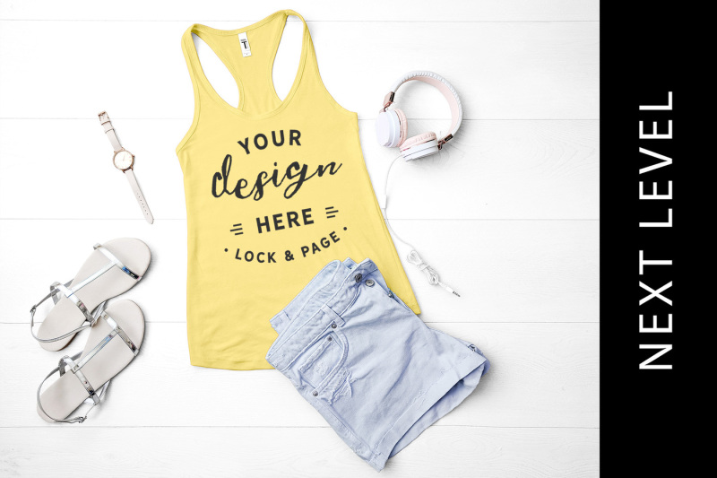 Free Banana Cream Next Level 1533 Tank Running Top Mockup Vest Muscle Top (PSD Mockups)