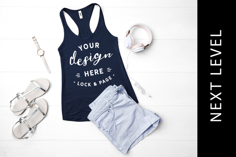 Free Midnight Navy Next Level 1533 Summer Tank Top Racerback Girls Mockup (PSD Mockups)