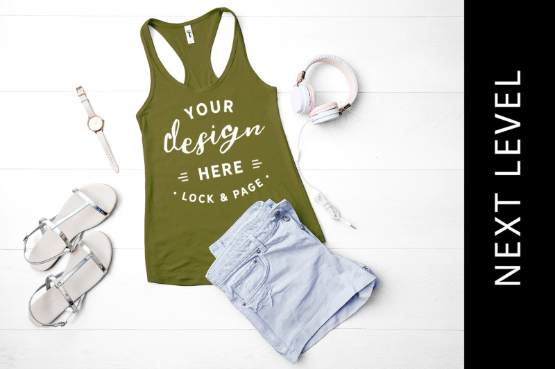 Free Military Green Next Level 1533 Vest Muscle Tank Top Beach Style Mockup (PSD Mockups)