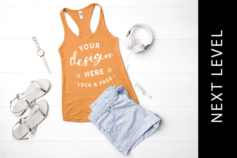 Free Light Orange Next Level 1533 Tank Top Gym Muscle Vest Mockup (PSD Mockups)