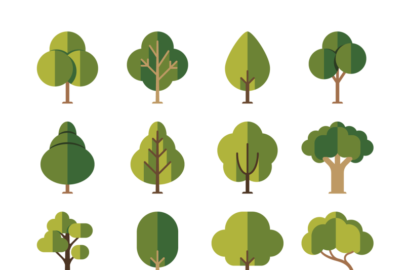 green-summer-forest-tree-flat-vector-icons