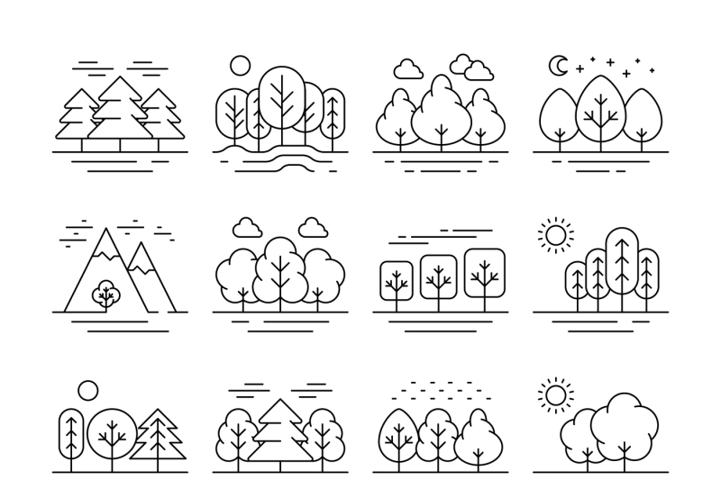 nature-forest-landscape-thin-line-icons