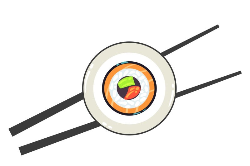 sushi-on-plate-and-a-pair-of-chopsticks-vector-illustration