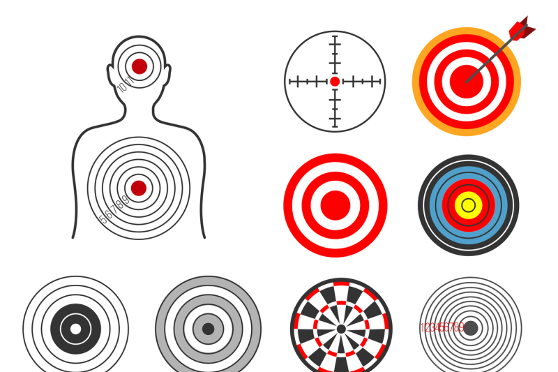 people-animals-dart-silhouette-shooting-target-vector-set