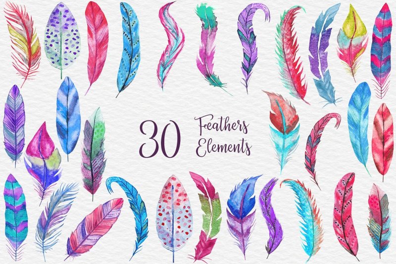 watercolor-feathers-collection