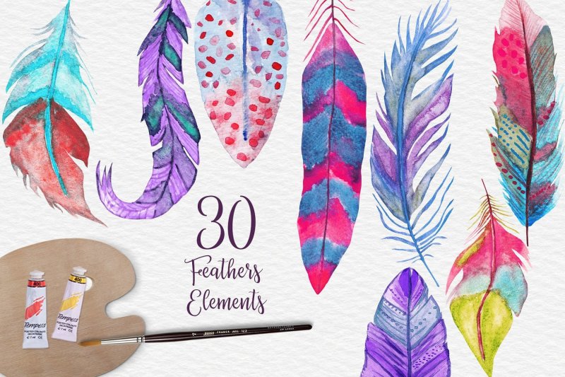 watercolor-feathers-collection