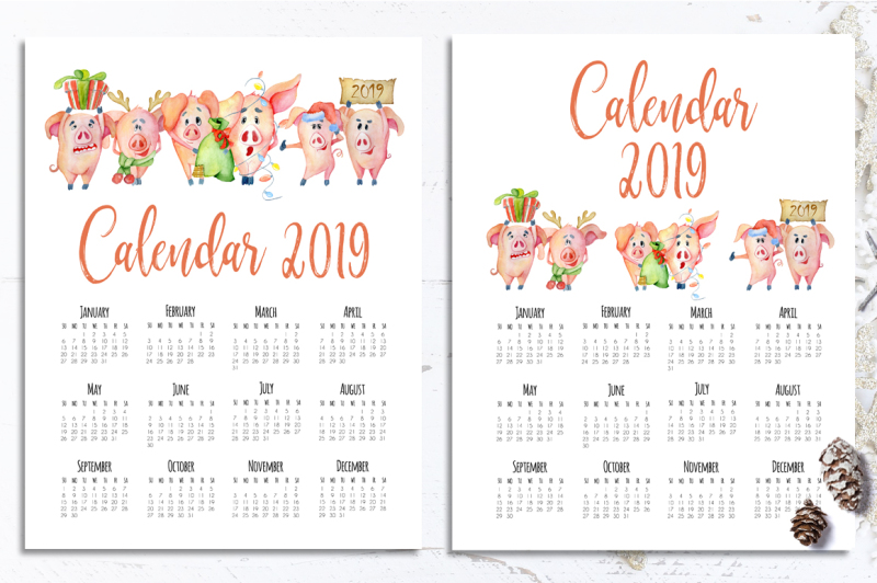 calendar-template-nbsp-for-2019-year-with-cute-cartoons-pigs
