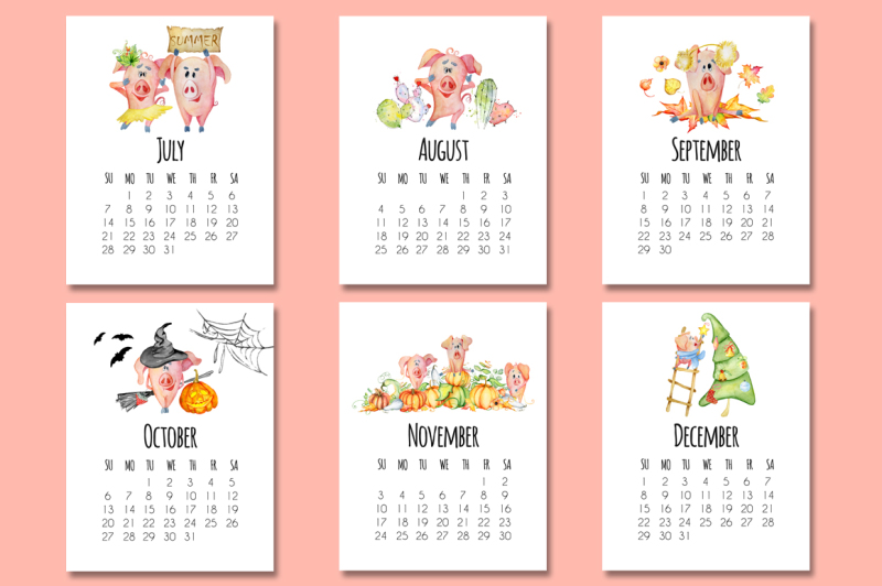 calendar-template-nbsp-for-2019-year-with-cute-cartoons-pigs