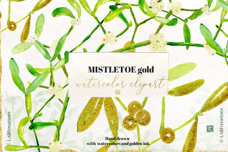 mistletoe-gold-watercolor-hand-drawn-clipart-set-with-real-golden-in